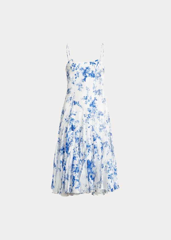 Vestidos Ralph Lauren Mujer Azules / Blancos - Denisa Floral Satin - UQOAT7021